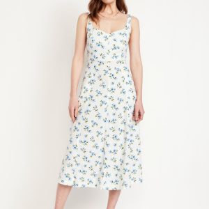 Fit & Flare Sleeveless Linen-Blend Midi Dress