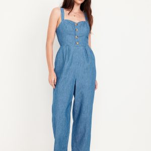 Button-Front Cami Jumpsuit