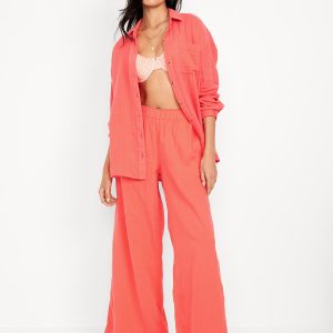 High-Waisted Crinkle Gauze Super Wide-Leg Pants