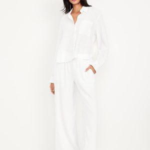 High-Waisted Linen-Blend Wide-Leg Pants
