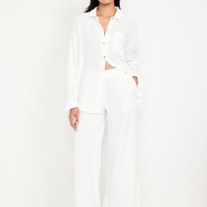High-Waisted Crinkle Gauze Super Wide-Leg Pants