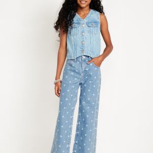 Printed High-Waisted Baggy Wide-Leg Jeans for Girls