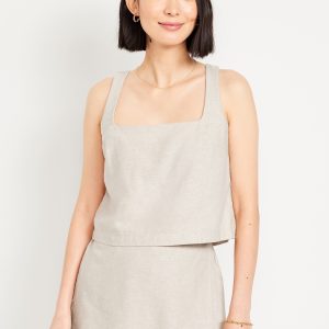 Linen-Blend Crop Top