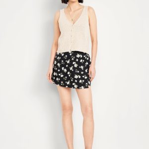 High-Waisted Linen-Blend Mini Skort