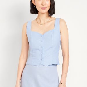 Button-Front Linen-Blend Vest