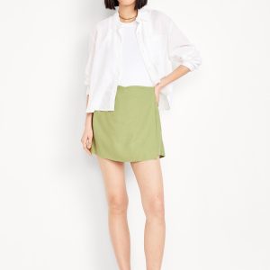 High-Waisted Faux-Wrap Linen-Blend Mini Skort
