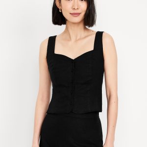 Button-Front Linen-Blend Vest