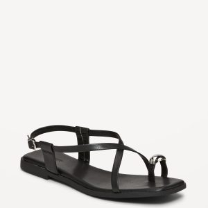 Faux Leather Strappy Toe Ring Sandals