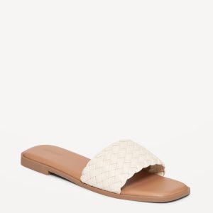 Faux-Leather Woven Slide Sandals