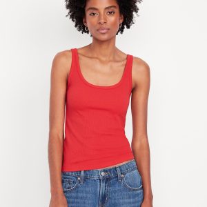 First-Layer Ribbed Scoop-Neck Tank Top