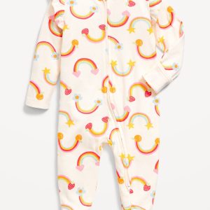2-Way-Zip Sleep & Play Ruffle-Trim Footed One-Piece for Baby