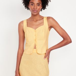 Button-Front Linen-Blend Vest