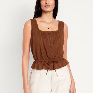 Tie-Waist Lace-Trim Top