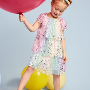 Birthday Short-Sleeve Tulle Tiered Dress for Toddler Girls