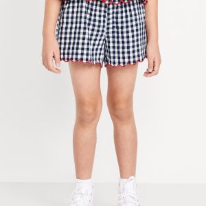 Printed Double-Weave Scallop-Trim Shorts for Girls