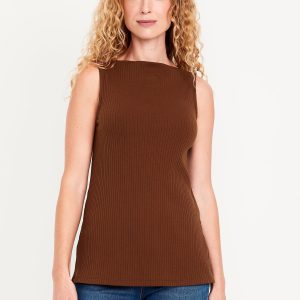 Slit-Neck Ribbed Top