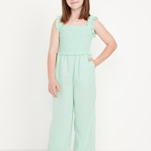 Sleeveless Smocked Ruffle-Trim Jumpsuit for Girls