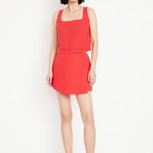 High-Waisted Faux-Wrap Linen-Blend Mini Skort