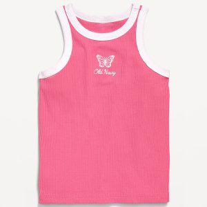 Fitted Ribbed Logo-Graphic Tank Top for Girls