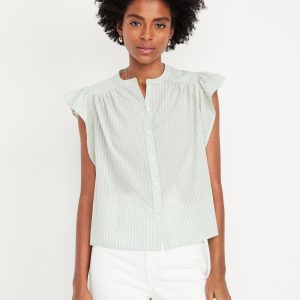 Flutter-Sleeve Button-Down Shirt