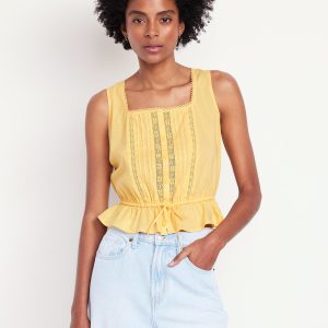 Tie-Waist Lace-Trim Top