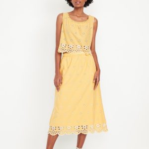 A-Line Eyelet Midi Skirt