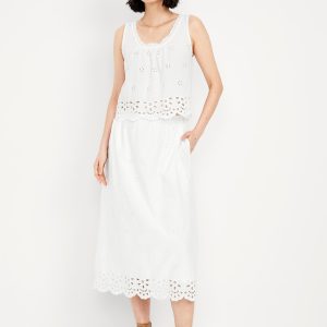 A-Line Eyelet Midi Skirt