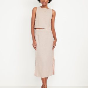 Mid-Rise Linen-Blend Midi Skirt