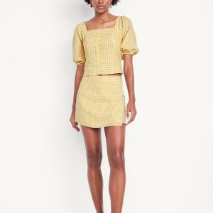 High-Waisted Linen-Blend Mini Wrap Skort