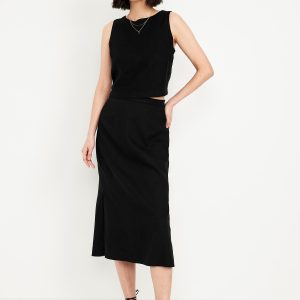 Mid-Rise Linen-Blend Midi Skirt