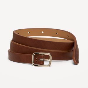 Slim Faux Textured-Leather Belt for Women (0.75-inch)