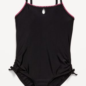 Embroidered Side-Ruched One-Piece Swimsuit for Girls
