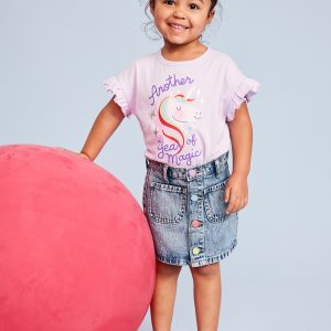 High-Waisted Button-Front Jean Skirt for Toddler Girls
