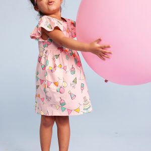 Birthday Flutter-Sleeve Fit and Flare Dress for Toddler Girls