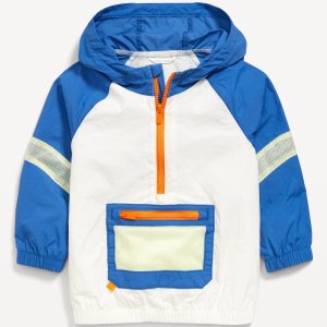 Half-Zip Mesh-Trim Hooded Jacket for Toddler Boys