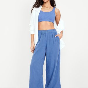 High-Waisted Crinkle Gauze Super Wide-Leg Pants