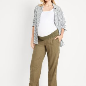 Maternity Rollover Waist Linen Pant