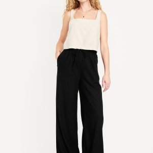 High-Waisted Linen-Blend Super Wide-Leg Pants