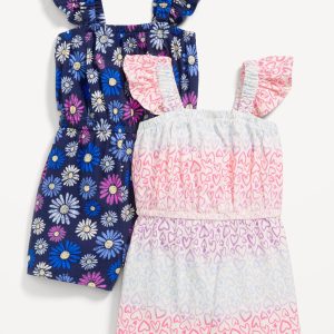 Sleeveless Ruffle-Trim One-Piece Romper 2-Pack for Toddler Girls