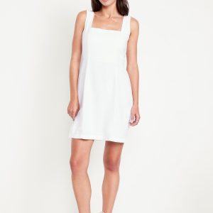 Square-Neck Linen-Blend Mini Dress