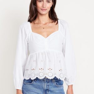Long-Sleeve Eyelet Top
