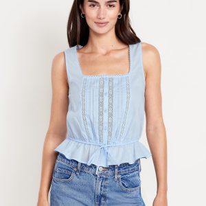 Tie-Waist Lace-Trim Top