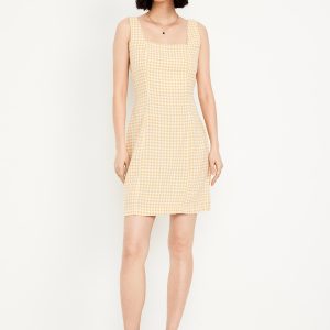 Square-Neck Linen-Blend Mini Dress