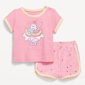Terry Ringer Graphic T-Shirt and Shorts Set for Baby