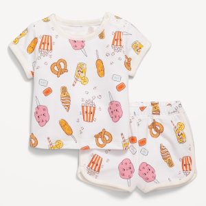 Printed French-Terry Ringer T-Shirt and Shorts Set for Baby