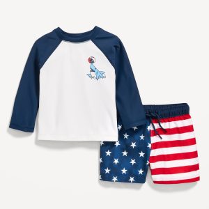 Long-Sleeve Rashguard Swim Top and Shorts Set for Baby