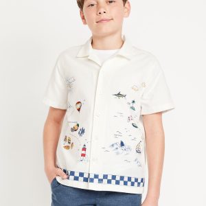 Printed Short-Sleeve Linen-Blend Shirt for Boys