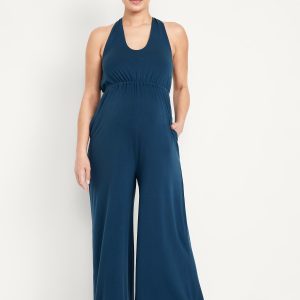 Maternity Waist-Defined Halter Jumpsuit