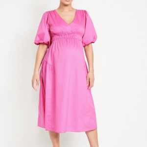 Maternity Waist-Defined Midi Dress