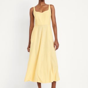 Fit & Flare Sleeveless Linen-Blend Midi Dress